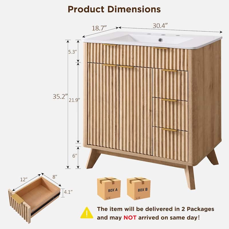 Modern Fluted Bathroom Vanity with Sink, Bathroom Cabinet, Washstand