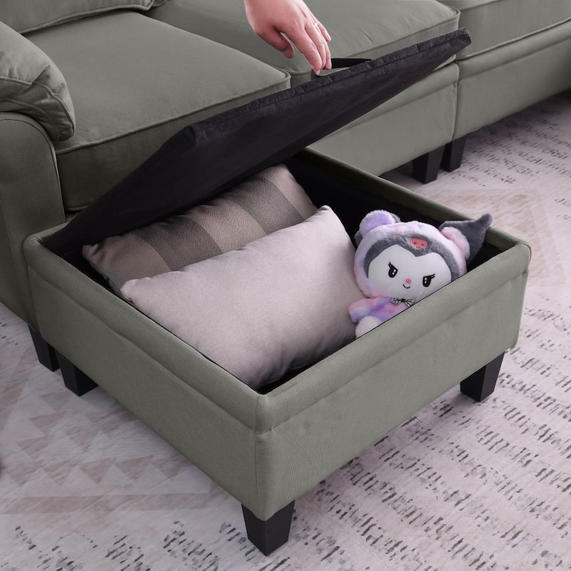 102" U-Shaped Linen Fabric Sectional Sofa with Ottomans