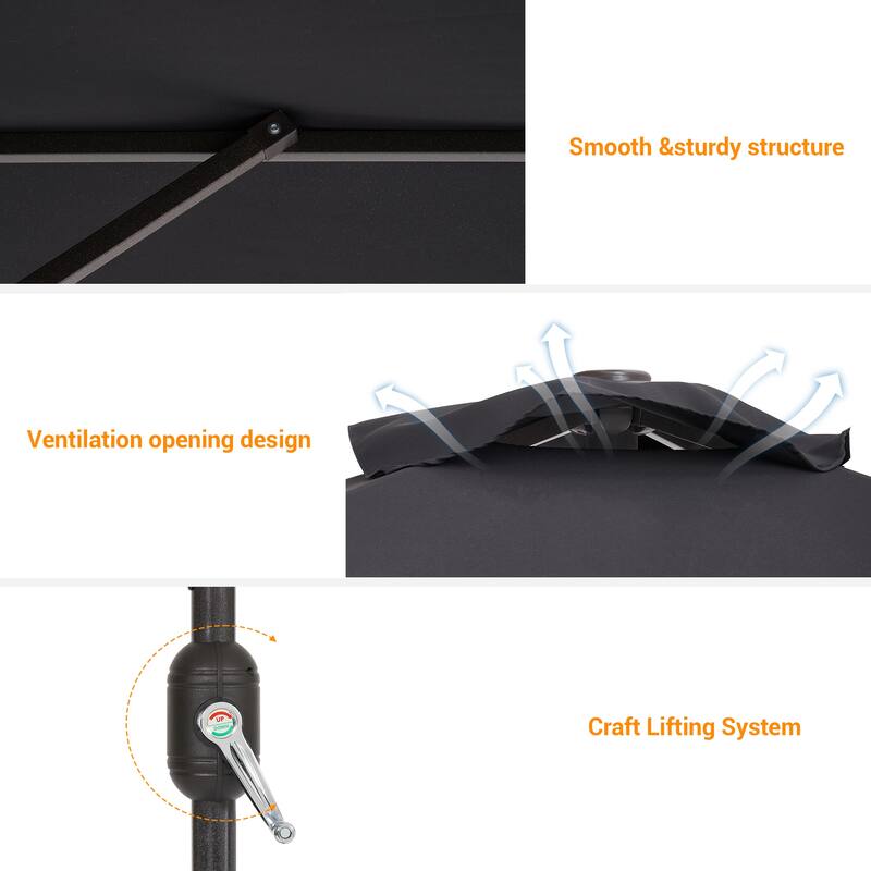 BONOSUKI Patio Rectangular Market Umbrella with Tilt and Crank