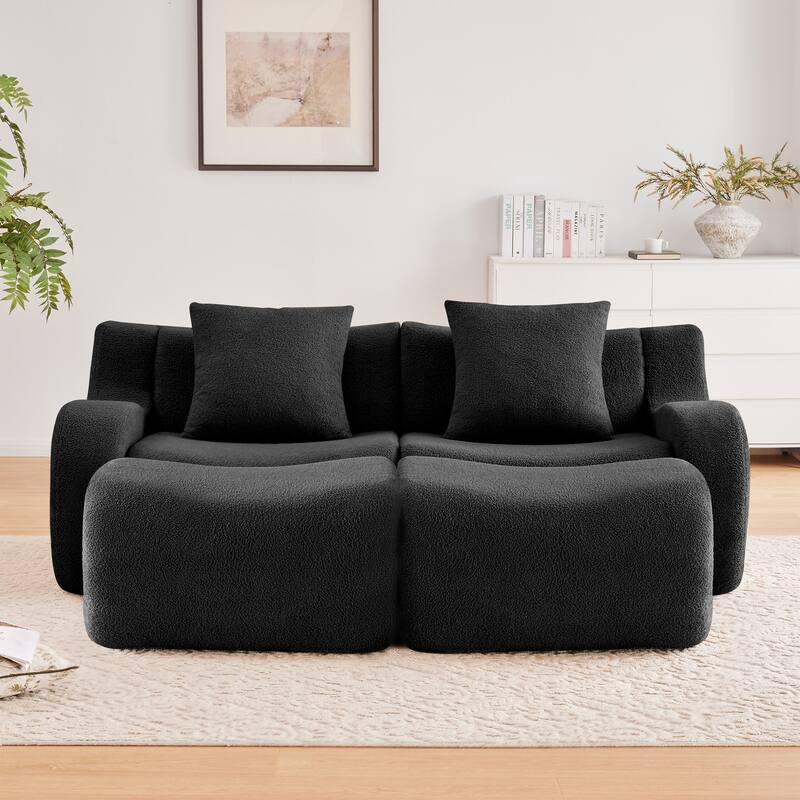 Anmytek Plush Boneless Teddy Fabric Chaise Lounge Sofa - Ergonomic Curved Armrests