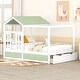 preview thumbnail 19 of 25, Full Size Modern Style House Bed with Underbed Drawer and Roof, Window Green