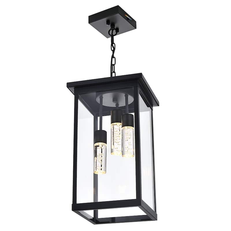 5CCT LED Large Outdoor Pendant Light Fixtures, LED Integrated Bulbs Included 3-Light Black Outdoor Hanging Lantern Light
