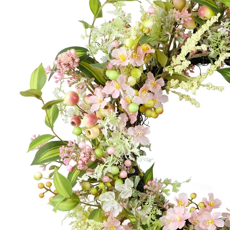 Floral Dogwood Artificial Twig Spring Wreath - 26" - Pink and Green