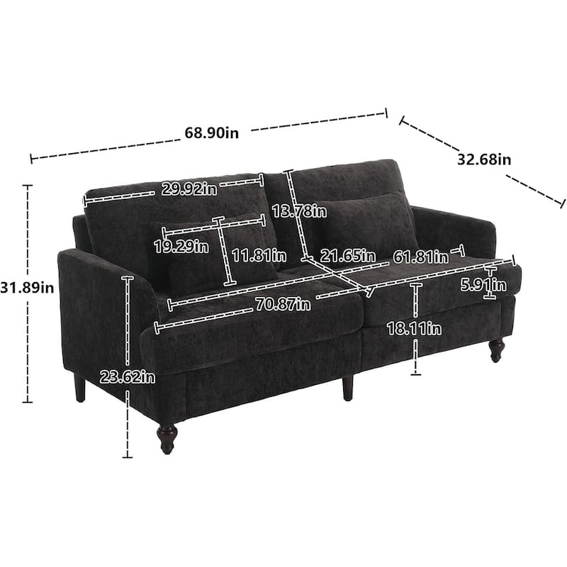 Roomfitters Chenille Loveseat Sofa, Mid-Century 2-Seat Upholstered Couch with Wooden Legs for Living Room