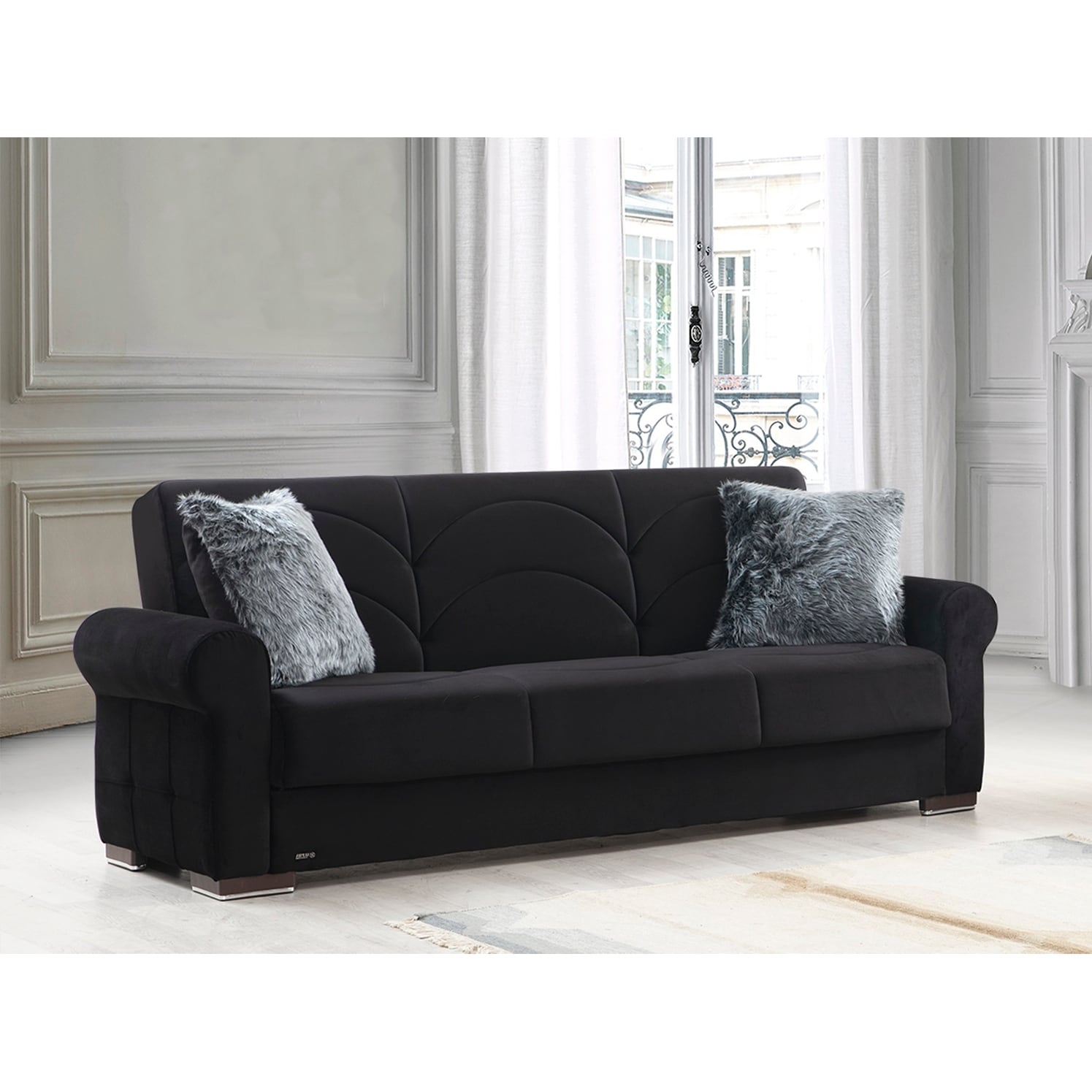 Black velvet store sleeper sofa