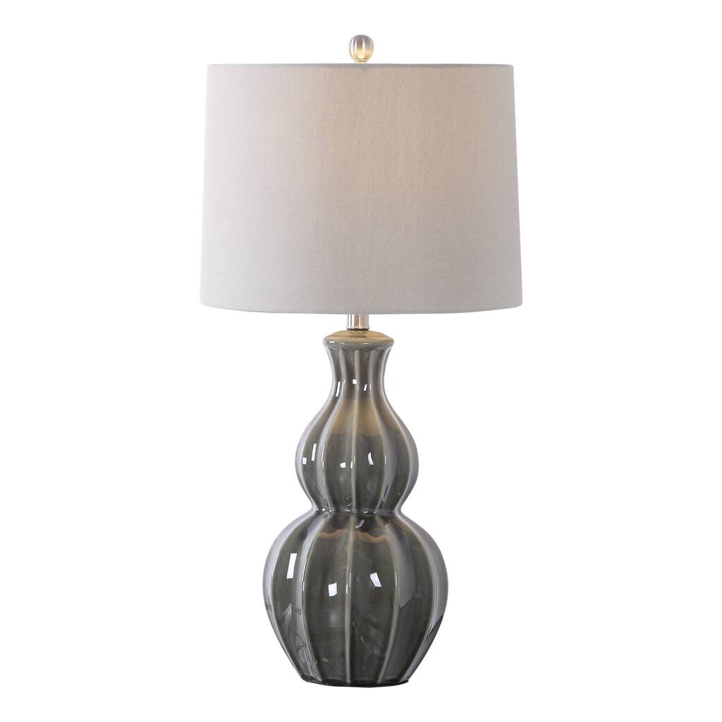 28 Inch 150W Ceramic Base Drum Shade Table Lamp, Olive Green