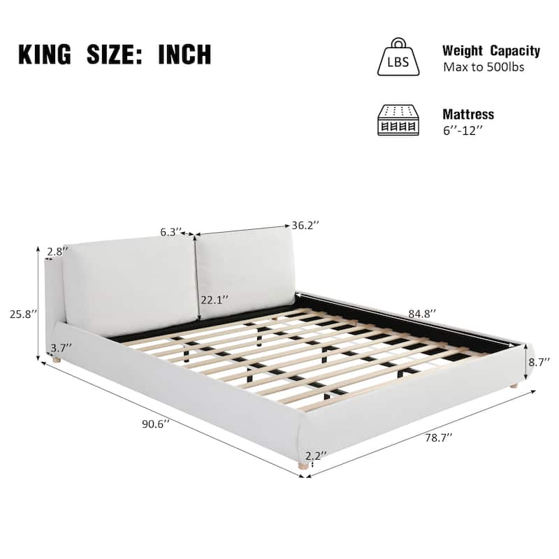Christopher Knight Home - Charlotte King Size Upholstered Boucle Platform Bed with Removable Pillow Headboard