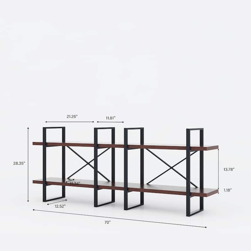 Oleg Black Walnut Adjustable Wood and Metal Display and Steel Etagere Bookcase - 11.34’’ x 70.86’’ x 28.35’’