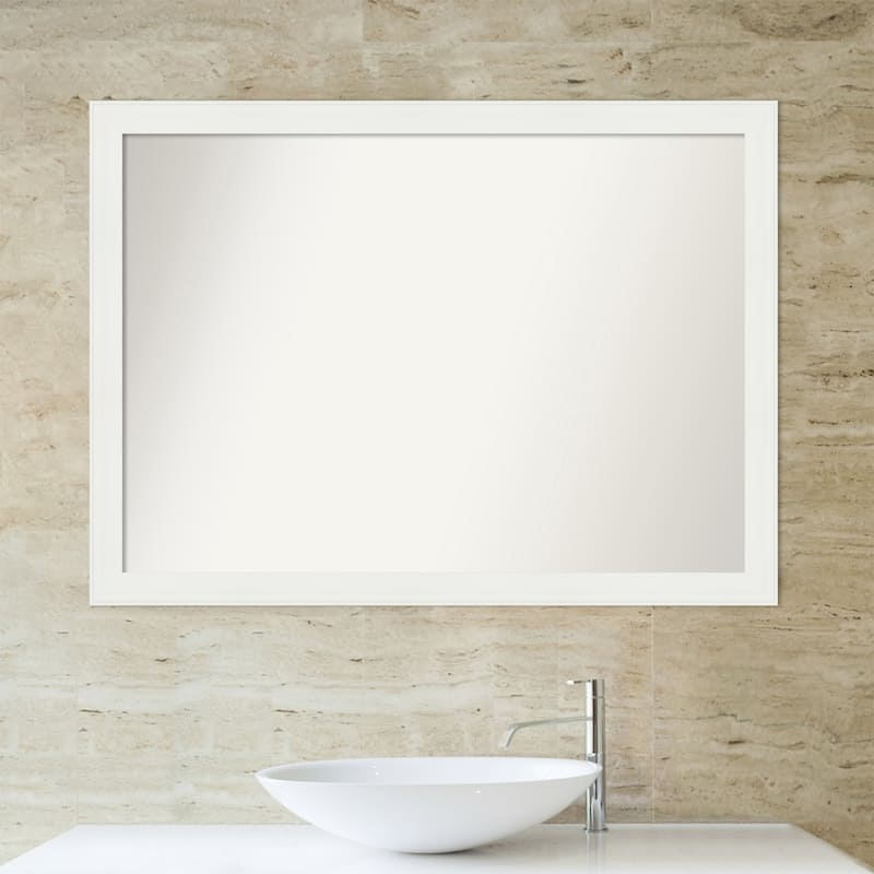 Non-Beveled Bathroom Wall Mirror - Vanity White Narrow Frame