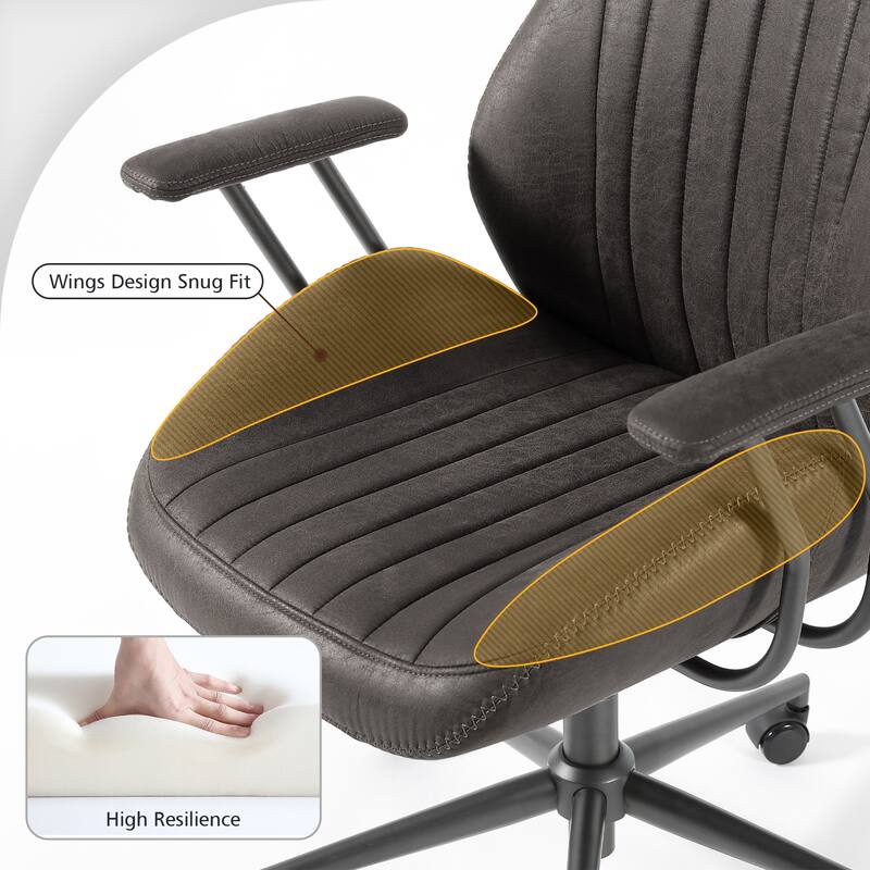 OVIOS Suede Fabric Ergonomic Office Chair High Back Lumbar Support