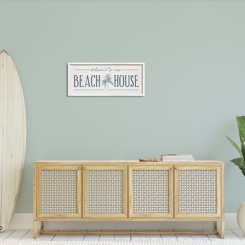 Stupell Welcome to Beach House Sign Blue Palm Trees Framed Wall Art - Green