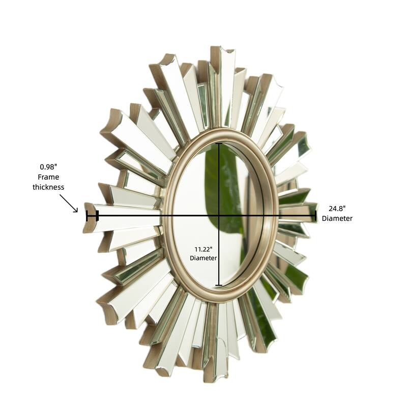 26" HenGis Mirror, Wall-mounted Sunburst-shaped PU Art Decorative Mirror, Suitable for Bathroom, Bedroom, Living Room