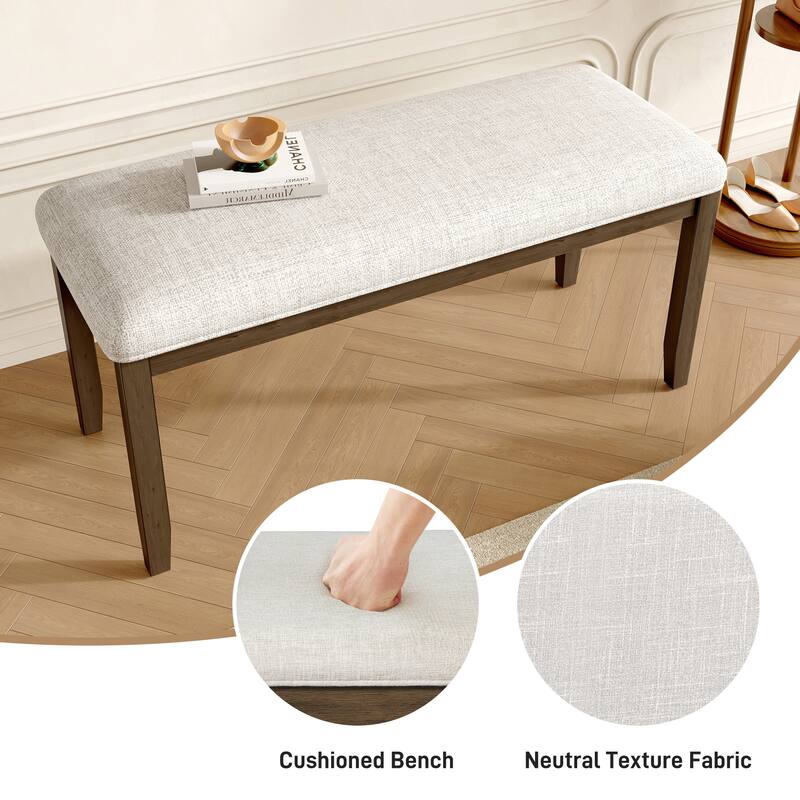 Beige Brown Upholstered Bench Entryway Bench Dining Bench with Padded Seat, Lounge Bench Leisure Bench with Wood Legs