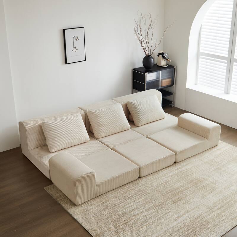 Modular Sectional 3-Seater Cloud Sofa,Corduroy Convertible Sofa Bed