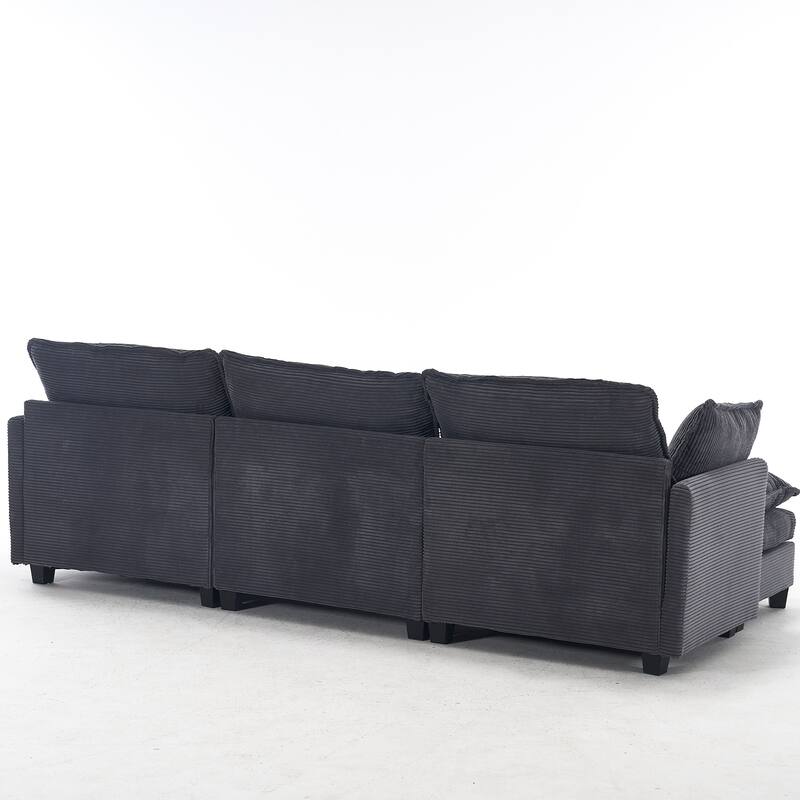 New Modular U-Shaped Velvet Sofa with Ottoman and Pillows for Living Room