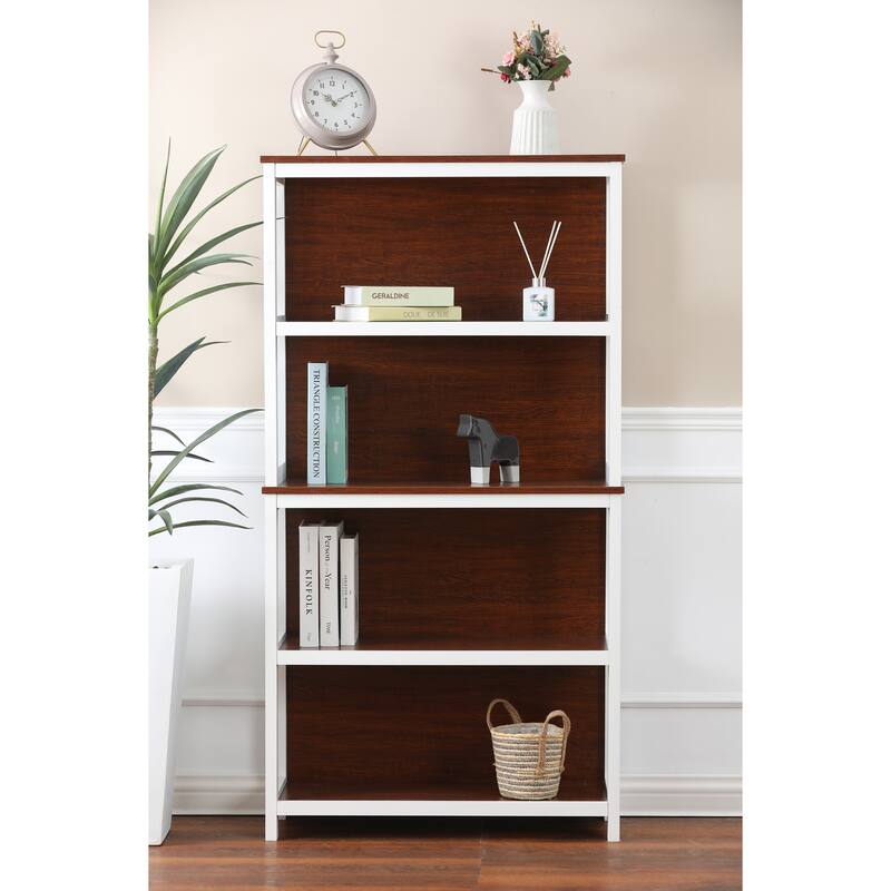 Tall Bookcase with Shelves - 59.5" Home Office Bookcase - Cherry & White Finish - Storage Unit