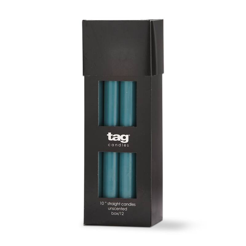 Color Studio 10" Straight Taper Unscented Smokeless Paraffin Wax Candle Teal, Burn Time 10 hrs. Set 12 - Blue