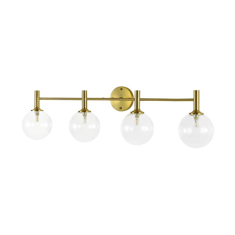 4-Light Brushed Brass Glass Globe Vanity Wall Lamp Bathroom Sconce
