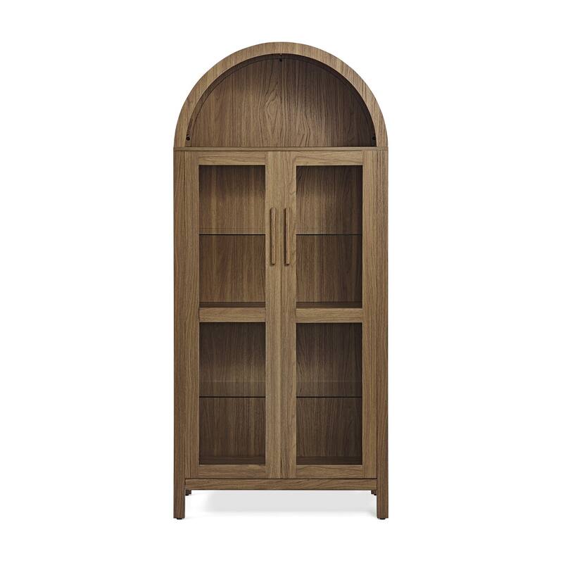 HomeRoots 67" Brown Wood Oval Accent Cabinet With Two Doors