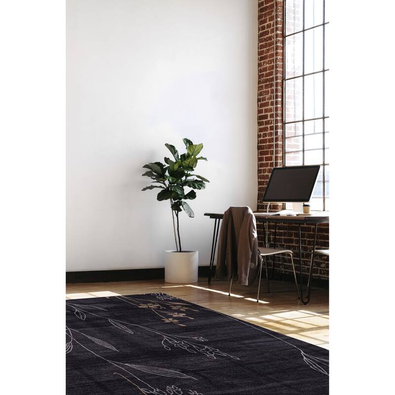 ECARPETGALLERY Hand-knotted Opulence Dark Navy Silk, Wool Rug - 8'0 x 9'11