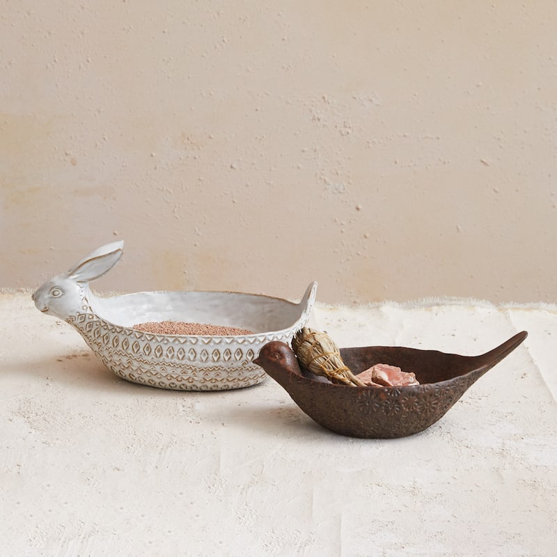 Debossed Stoneware Bowls with Reactive Glaze