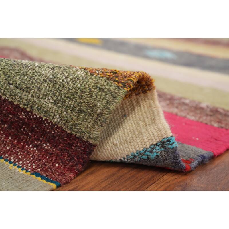 Hand Woven Oriental 100% Wool Carpet Southwestern Tribal Multi-Colored Kilim Area Rug - 9' 11'' X 5' 11''