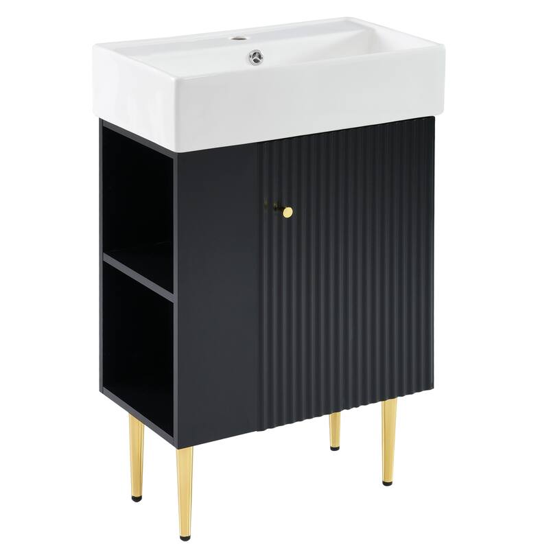 21.6" Bathroom Vanity Cabinet with Large Storage, Soft-Close Doors, Waterproof MDF Construction(Sink Not Included)