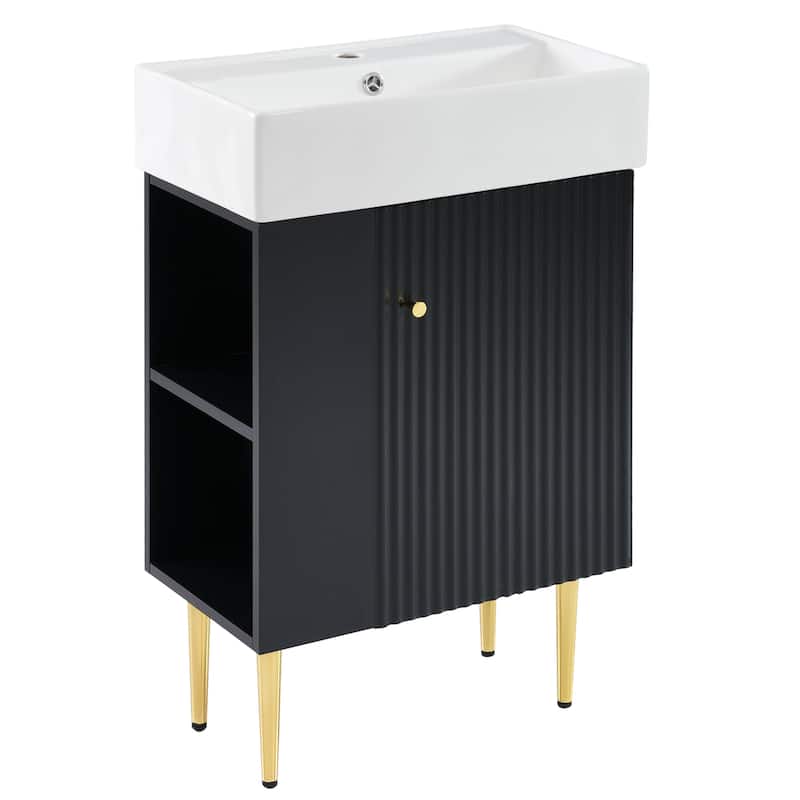 Roomfitters 21.6" Bathroom Vanity with Ceramic Sink, Combo Storage Cabinet with Left Side Organizer