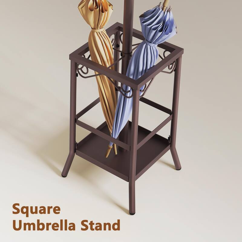 Coat Rack Freestanding,Entryway Coat Hanger Stand,Umbrella Holder,Hall Tree With 12 Hooks,Standing Coat Rack