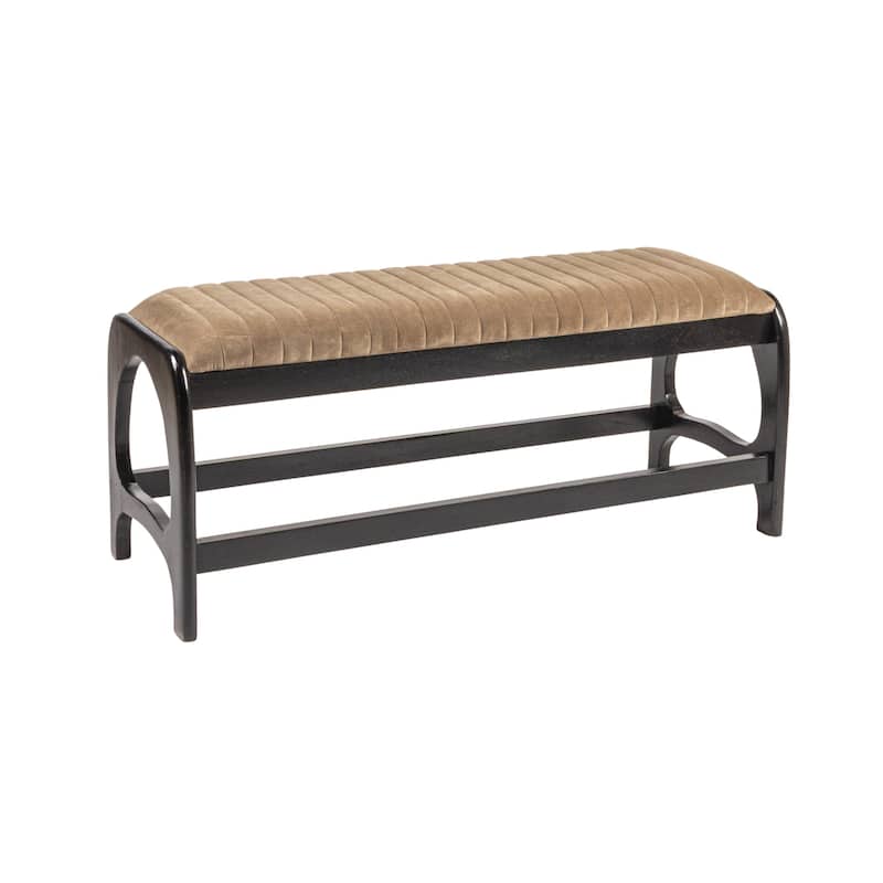 Mango Wood Arch Bench with Leather Seat - 18.0"H - Black