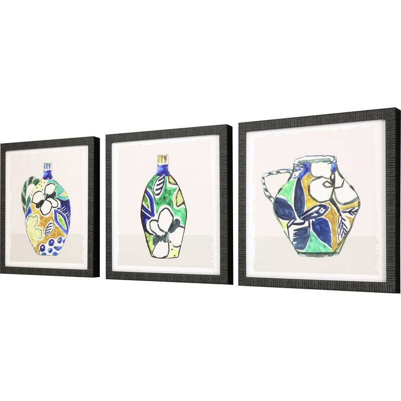 Set Of Three Picasso Vase Black Framed Print Wall Art