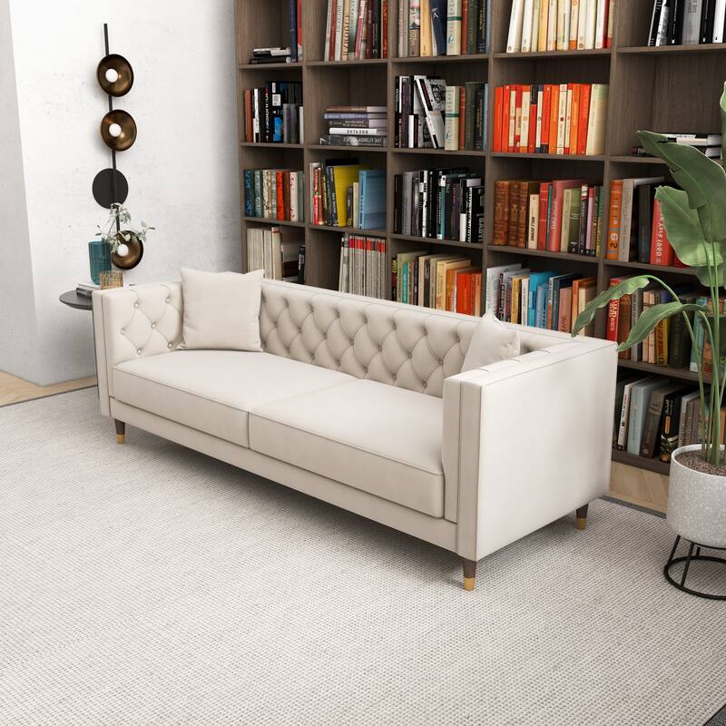 Lamont Luxury Modern Tufted Velvet Living Room Couch - Cream