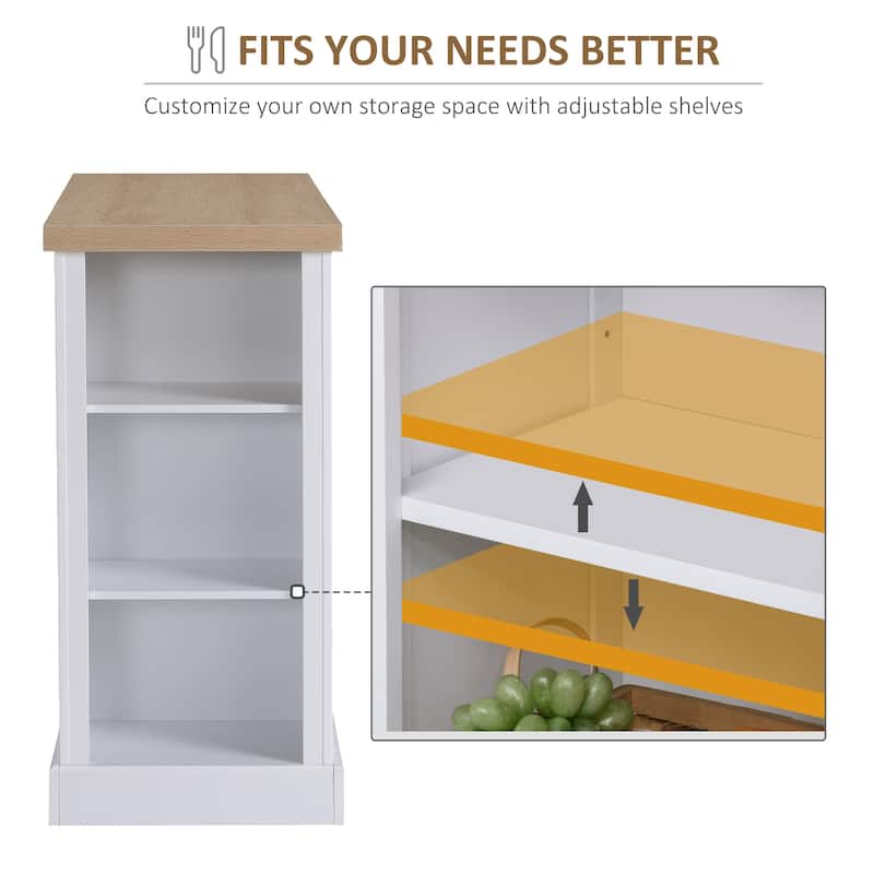 HOMCOM Fluted-Style Wooden Kitchen Island, Storage Cabinet with Drawer, Open Shelving, and Interior Shelving for Dining Room