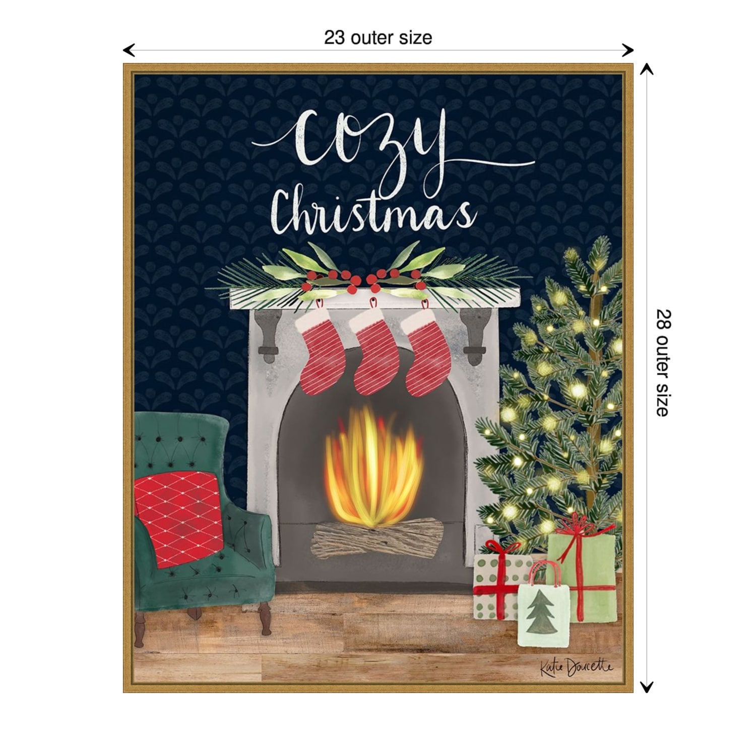 Amanti Art Cozy Christmas Fireplace by Katie Doucette Framed Canvas Wall Art Print