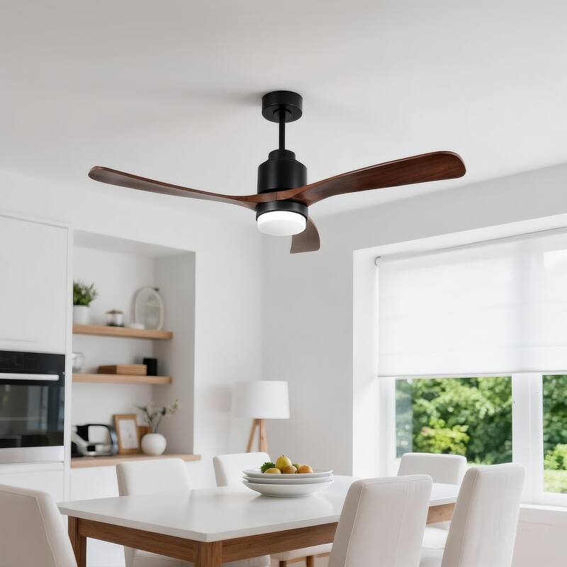 Matte Black 52 in. Integrated LED Indoor 3-Blade Ceiling Fan with Wood Blades, 6-Speed Remote Control
