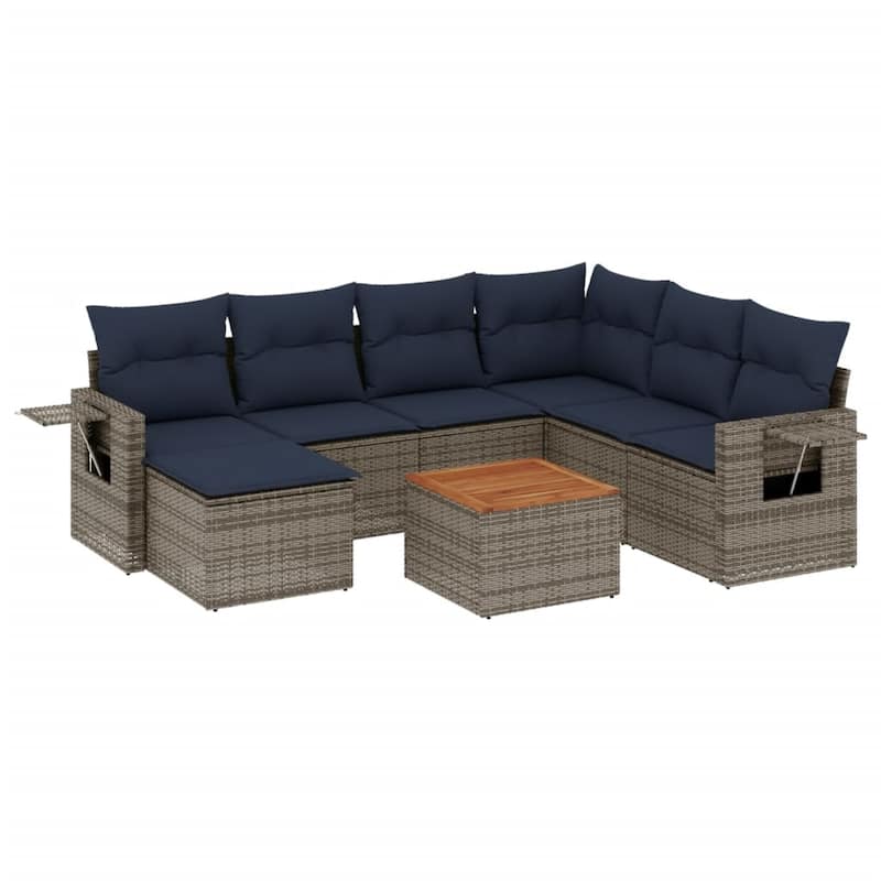 vidaXL 8 Piece Patio Sofa Set with Cushions Gray/Black Poly Rattan - 24.4" x 24.4" x 27.2"
