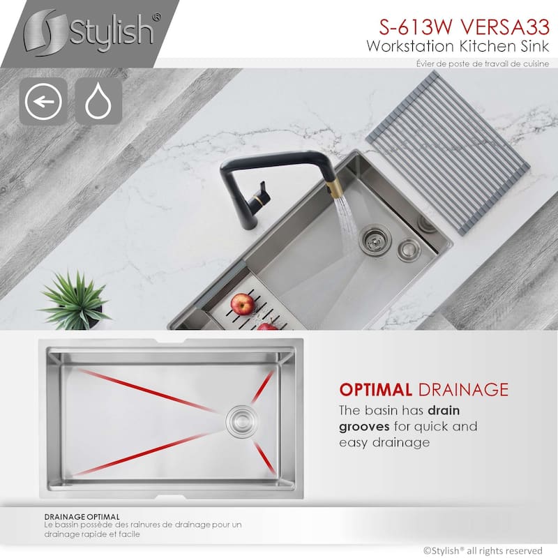 Versa33 Undermount 33" Single Bowl Stainless Steel Kitchen Sink - 33" x 19" x 10"