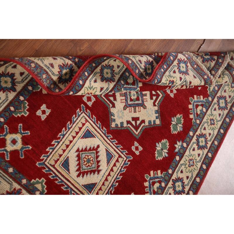 Geometric Red Kazak Oriental Accent Rug Handmade Wool Carpet - 3'3"x 4'6"
