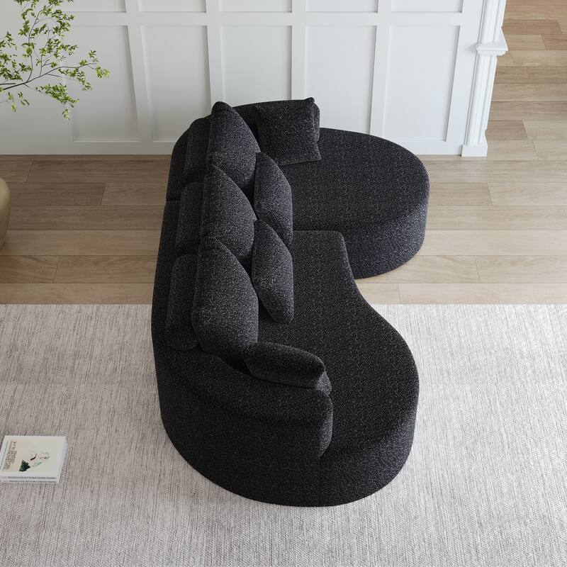 Oversized Chenille Upholstered Boneless Sofa, L-Shaped Curved Sectional Sofa, Deep Seat Cloud Couch with 7 Pillows