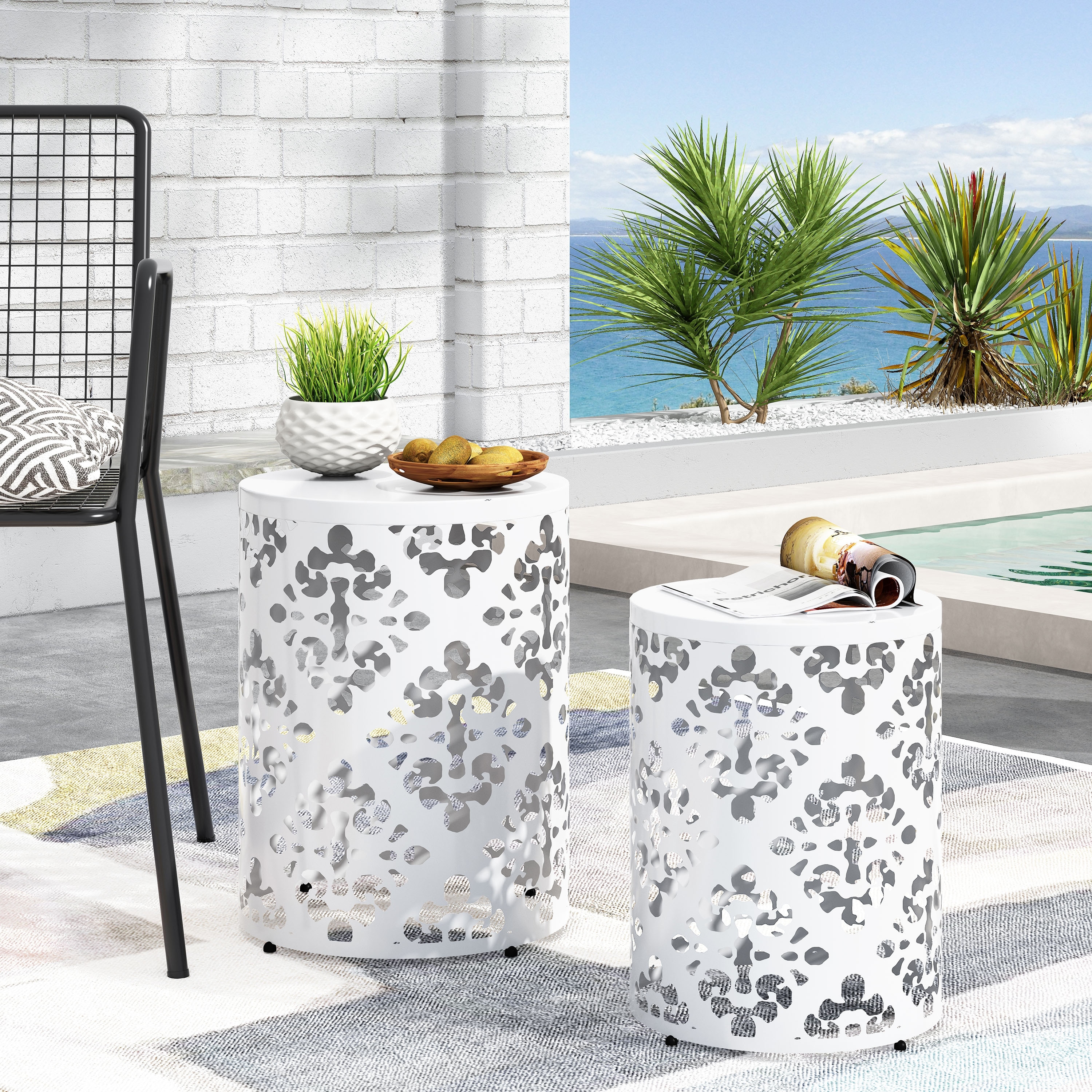 Mathena Outdoor Metal Side Tables Set of 2 by Christopher Knight Home Bed Bath Beyond 35868473