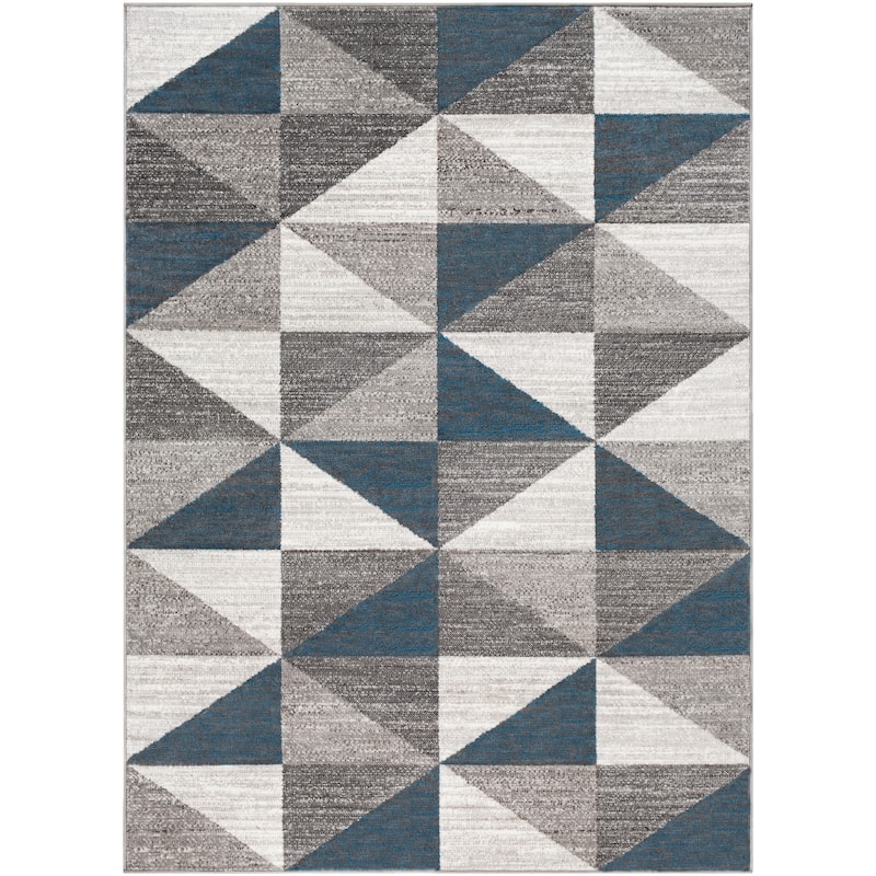 Livabliss Metz Blue & Gray Mid-Century Geometric Area Rug
