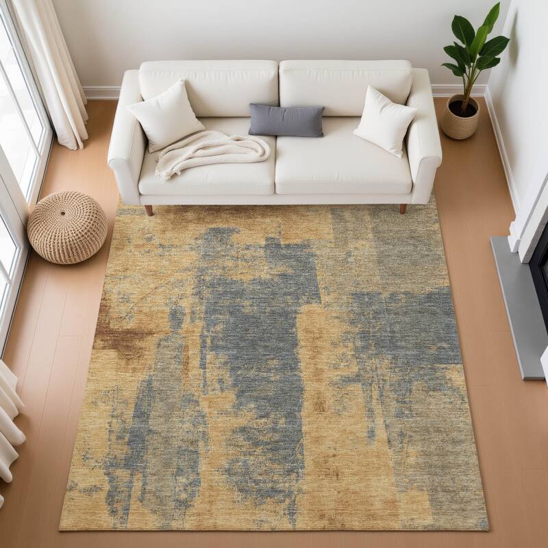 Premium Washable Super Soft Abstract Impressions Mayfield Rug - Gold - 3' x 5'