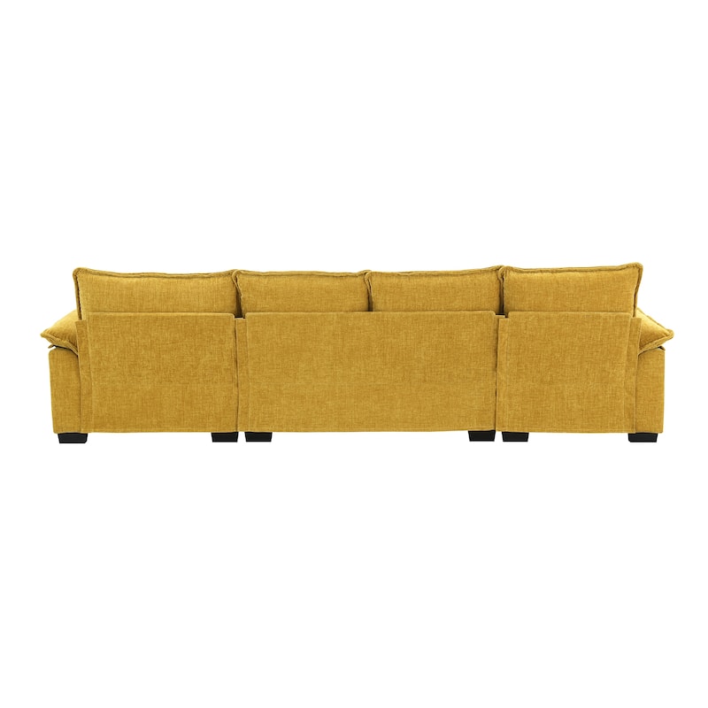 Chenille Upholstered Sectional Sofa with Chaise and Storage Pockets, 5 Seat Lounge Cloud Couch L-shaped Recliner Couches