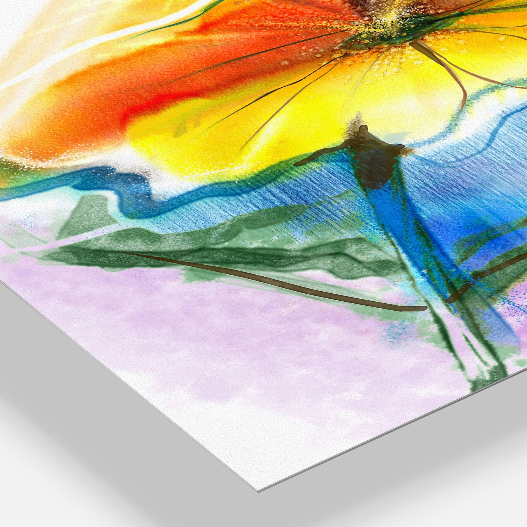 Designart 'Yellow Pink Red Daisies' Modern Floral Glossy Metal Wall Art