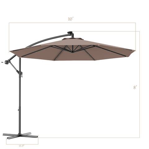 Costway 10' Patio Umbrella with Solar Power LED Lights and Base Tan