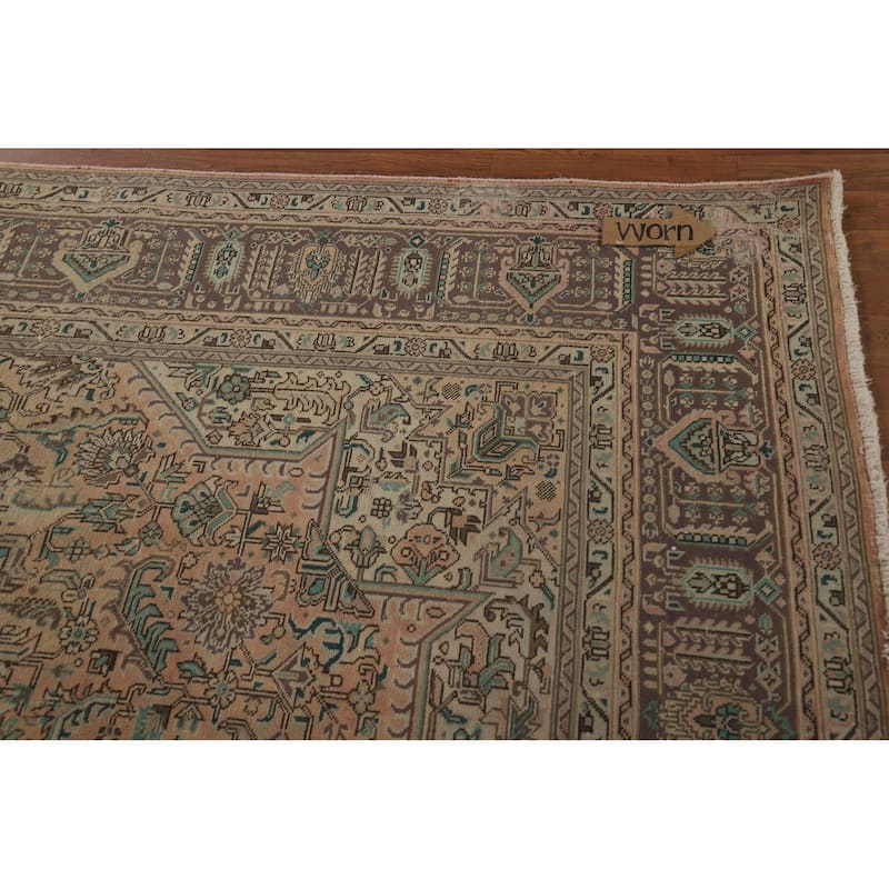 Tabriz Persian Vintage Area Rug Hand-Knotted Peach Wool Carpet - 8'4" x 11'3"