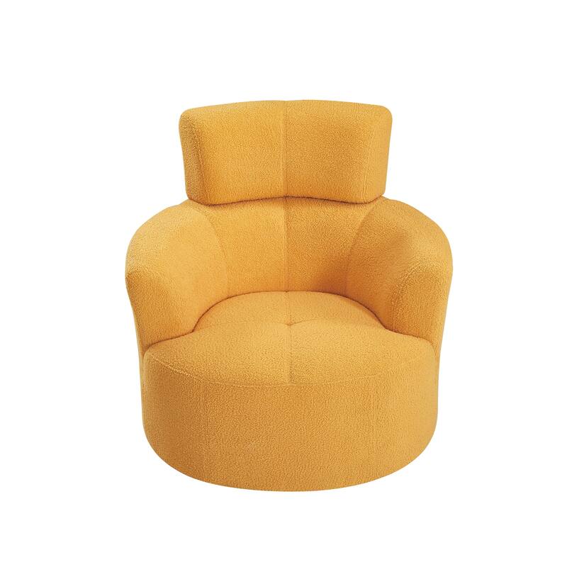 360° Swivel Chair, Upholstered Barrel Chair with Adjustable Headrest Modern Swivel Round Sofa Chair for Living Room