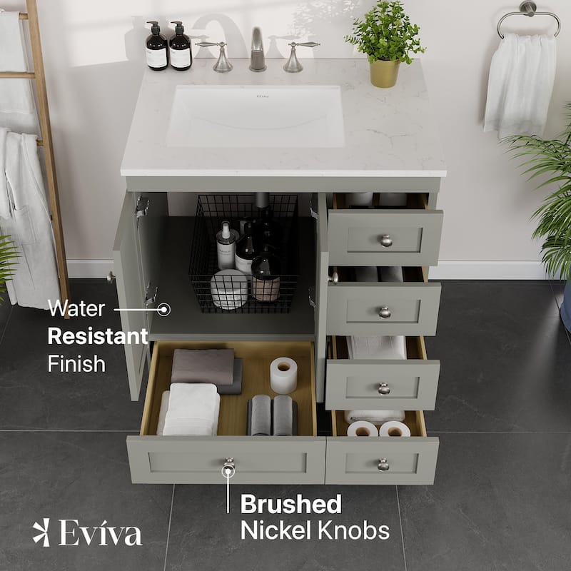 Eviva Acclaim 30"W x 22"D Bath Vanity with Carrara Quartz Top