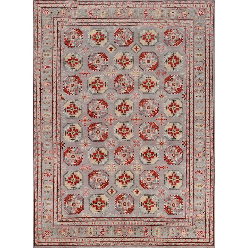Hand Knotted Oriental 100% Wool Carpet Traditional All-Over Greys & Charcoal Kazak Area Rug - 10' 5'' X 8' 3''