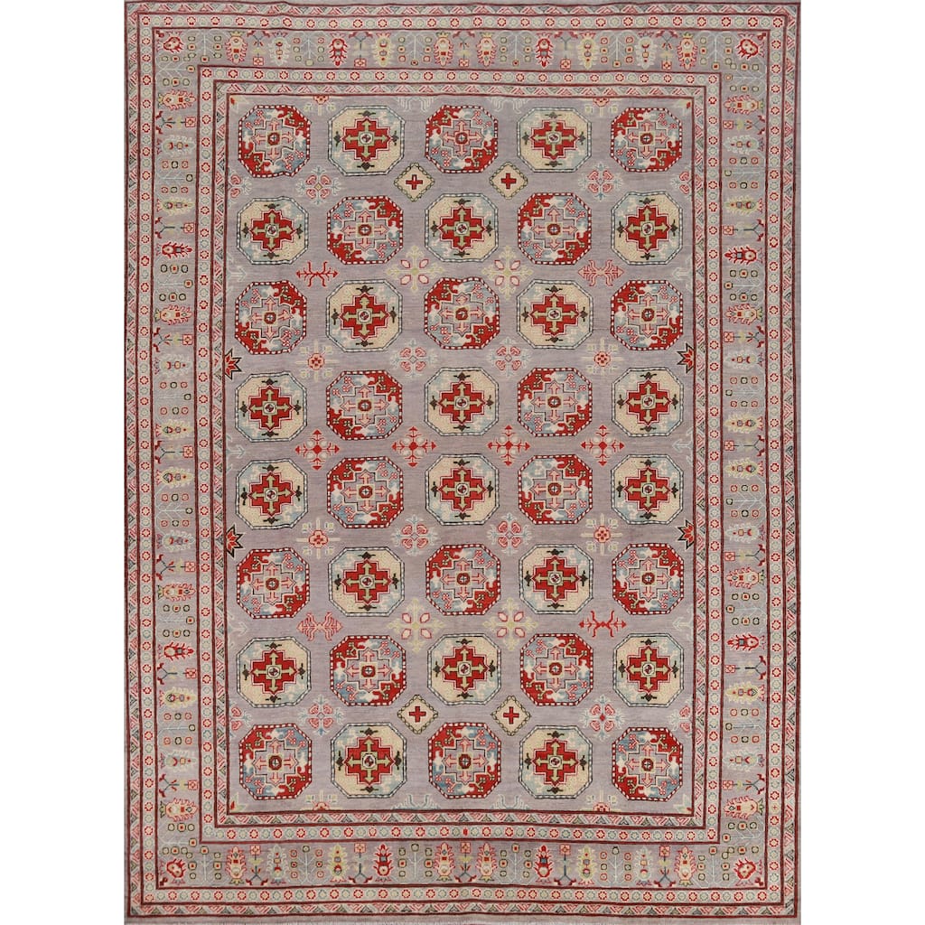 Hand Knotted Oriental 100% Wool Carpet Traditional All-Over Greys & Charcoal Kazak Area Rug - 10' 5'' X 8' 3''